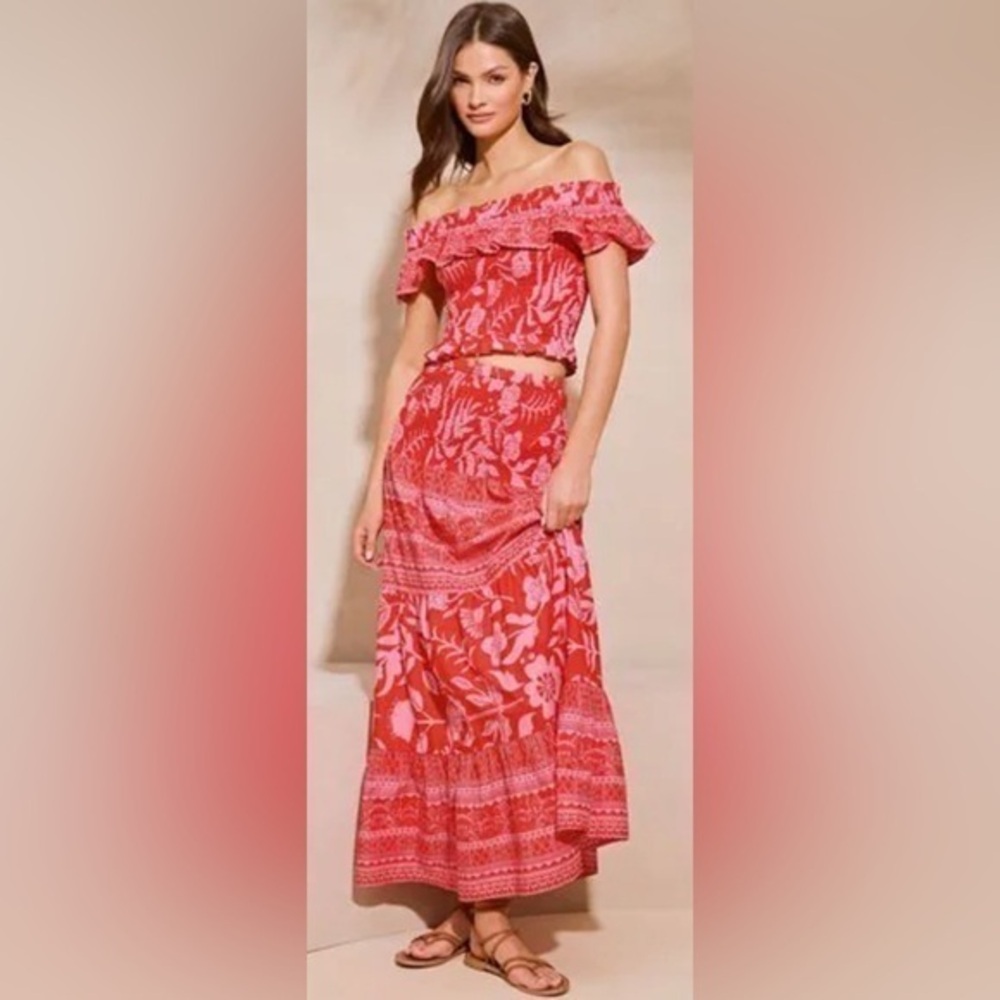 Hailey & Co orange boho off shoulder maxi dress size medium